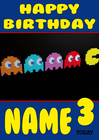 Retro Gaming Pacaman Ghosts Personalised Card