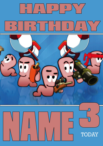 Retro Gaming Worms Personalised Card