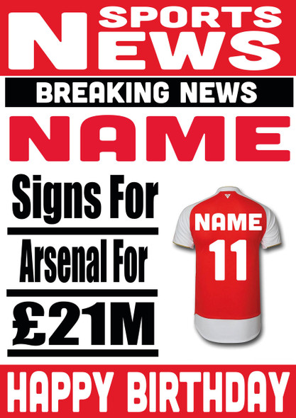 Signed For Arsenal Personalised Card