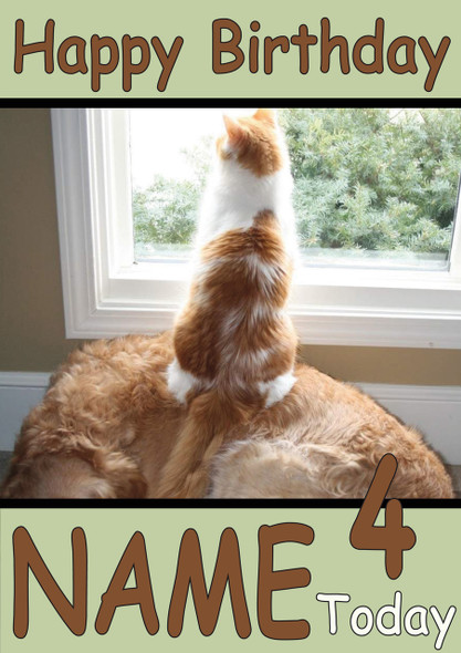 Cat Sat On Dog To See Personalised Birthday Card