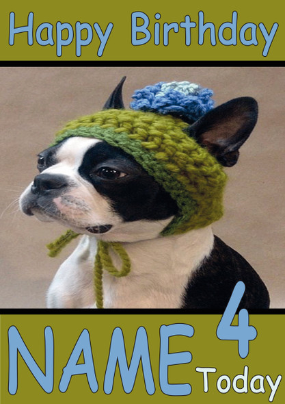Dog Wearing Knitted Hat Personalised Birthday Card