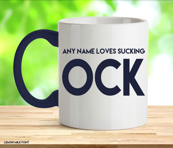 Adult Name Loves Sucking Cock Rude Mug