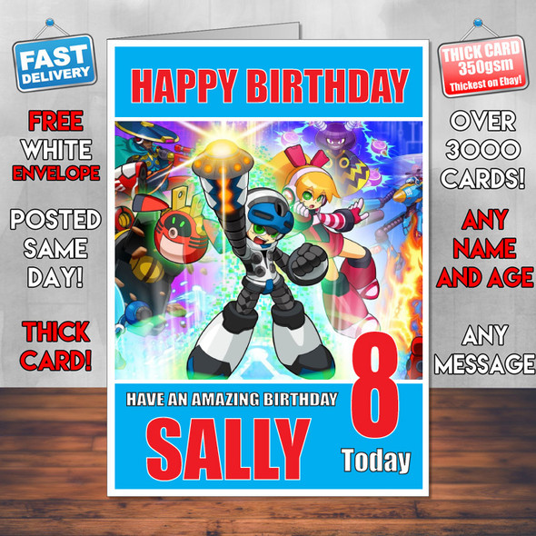 Mighty No 9 Video Game Bm1 Personalised Birthday Card