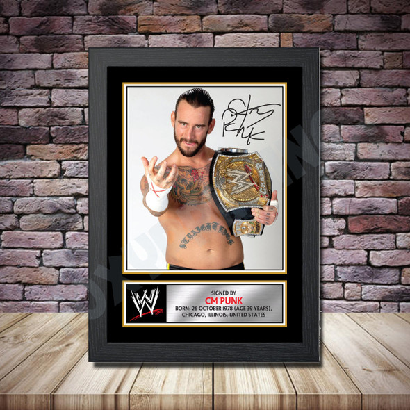 Personalised Signed Wrestling Celebrity Autograph Print - Cm Punk Framed Or Print Only
