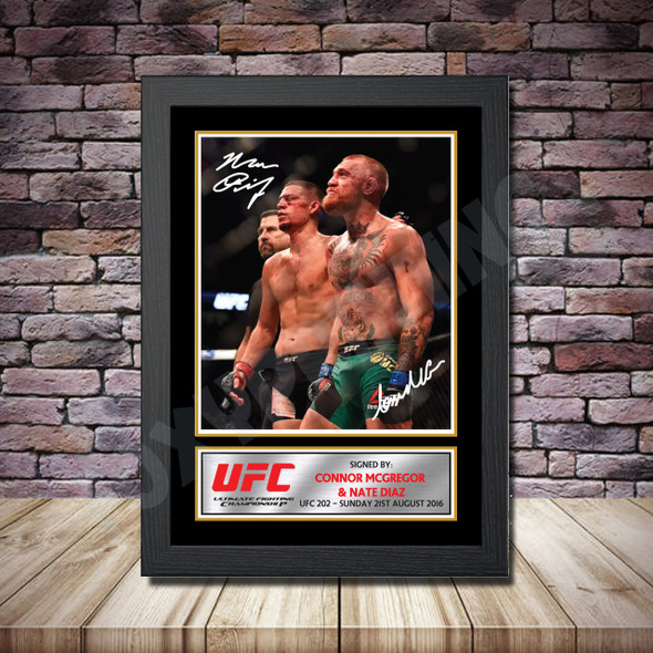 Personalised Signed Celebrity Autograph Print - Connor Mcgregor V Nate Diaz Framed Or Print Only