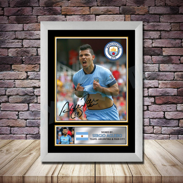 Personalised Signed Football Autograph print - Sergio Aguero 2 -A4 A3 A2 A1 - Framed or Print Only