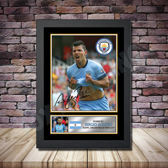 Personalised Signed Football Autograph Print - Sergio Aguero 2 Framed Or Print Only