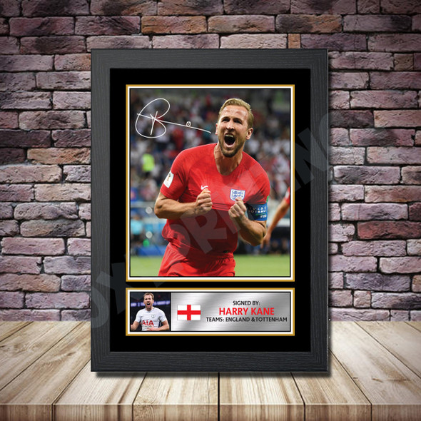 Personalised Signed Football Autograph print - Harry Kane -A4 A3 A2 A1 - Framed or Print Only