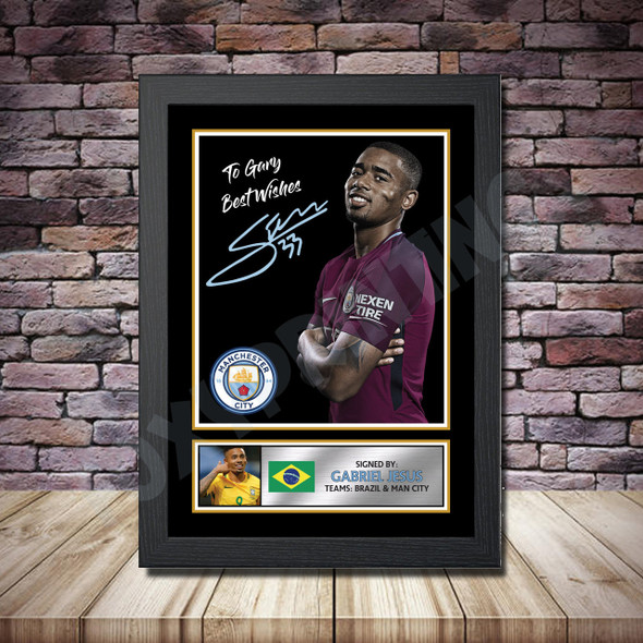 Personalised Signed Football Autograph Print - Gabriel Jesus Framed Or Print Only