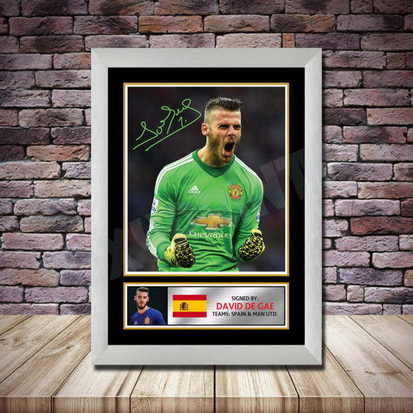Personalised Signed Football Autograph print - David De Gea -A4 A3 A2 A1 - Framed or Print Only
