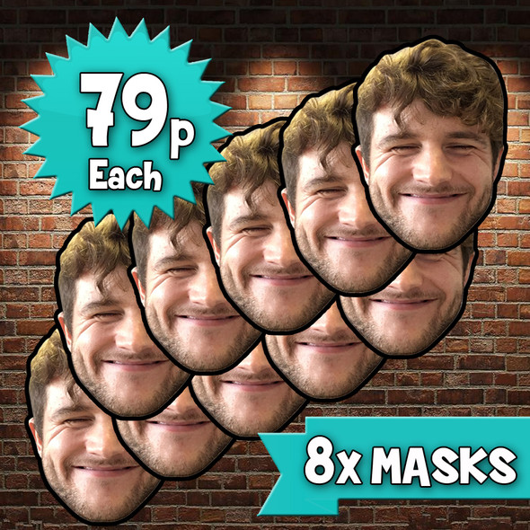 8 x Personalised Create Your Own DIY Photo Face Masks - Custom Party Masks