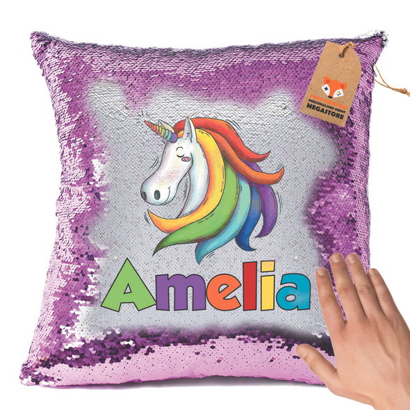 Unicorn Magic Reveal Cushion Cover Personalised Sequin Christmas