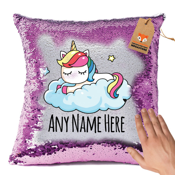 Hot Pink And Personalised Unicorn Design 1 Magic Reveal Cushion Cover Personalised Sequin Christmas