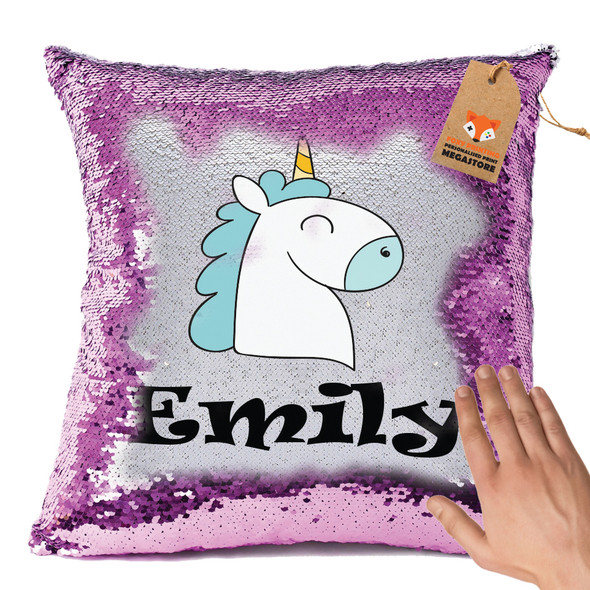 Hot Pink And Unicorn 4 Bm - White Design Magic Reveal Cushion Cover Personalised Sequin Christmas