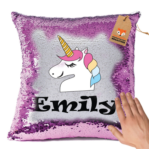 Hot Pink And Unicorn 7 Bm - White Design Magic Reveal Cushion Cover Personalised Sequin Christmas