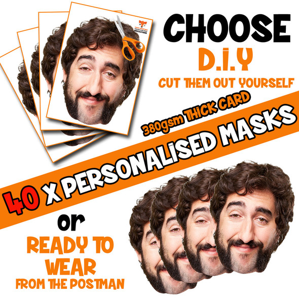 40 x PERSONALISED CUSTOM PHOTO DIY OR CUT PARTY FACE MASKS - Stag & Hen Party Facemasks