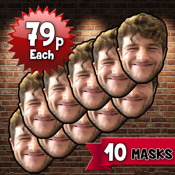 10 X Personalised Create Your Own Diy Photo Celebrity Face Mask - Fancy Dress Party Mask 2026S - Custom Fancy Dress Face Mask 2026S