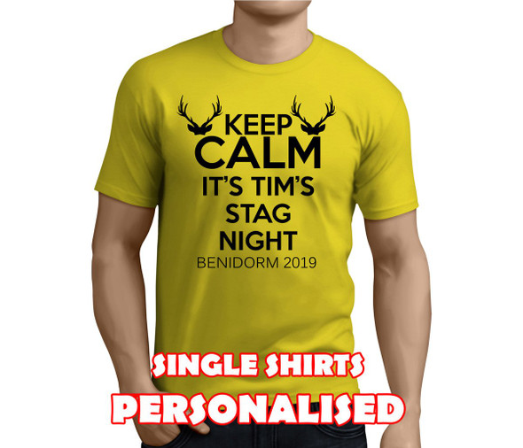 Keep Calm Black Custom Stag T-Shirt - Any Name - Party Tee