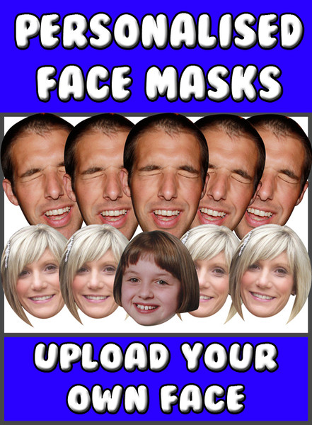 5 x Personalised Create Your Own DIY Photo Face Masks - Custom Party Masks