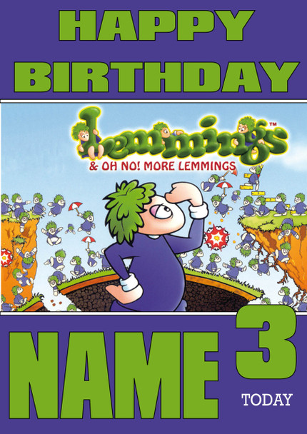 Retro Gaming Lemmings Personalised Card
