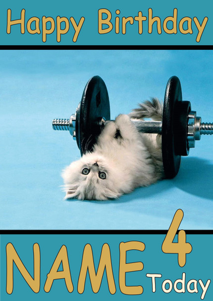 Cat Lifting Weights Personalised Birthday Card