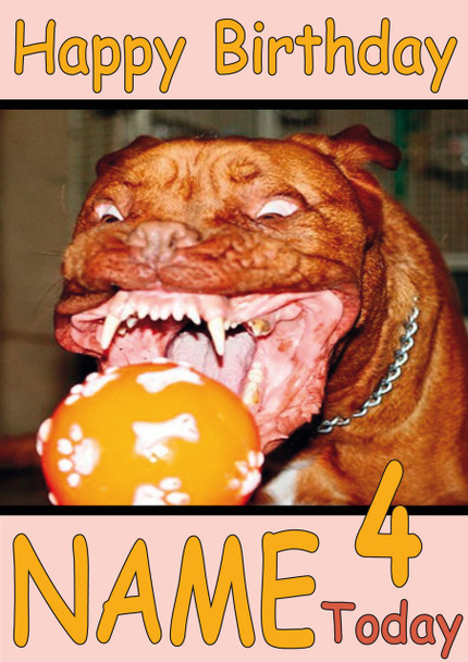 Dog Biting Ball Personalised Birthday Card