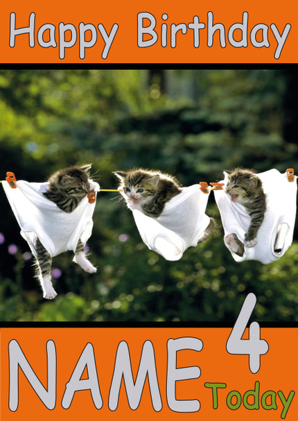 Kittens Hanging Out To Dry Personalised Birthday Card