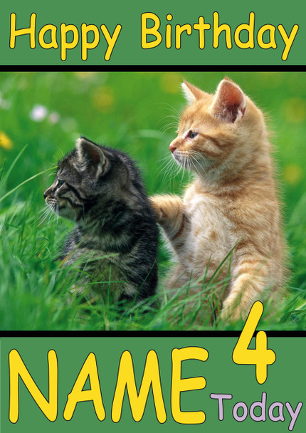 Kittens Looking Over Grass Personalised Birthday Card