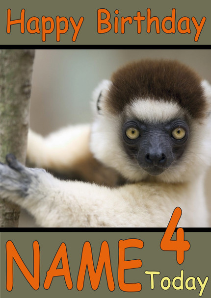 Lemur On A Tree Personalised Birthday Card