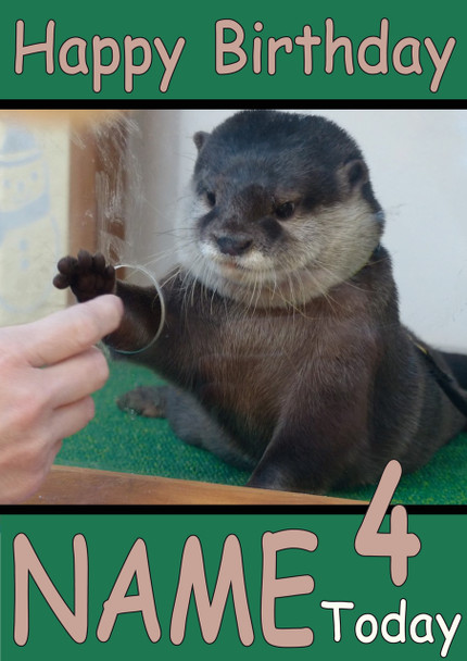 Otter Holding Finger Personalised Birthday Card