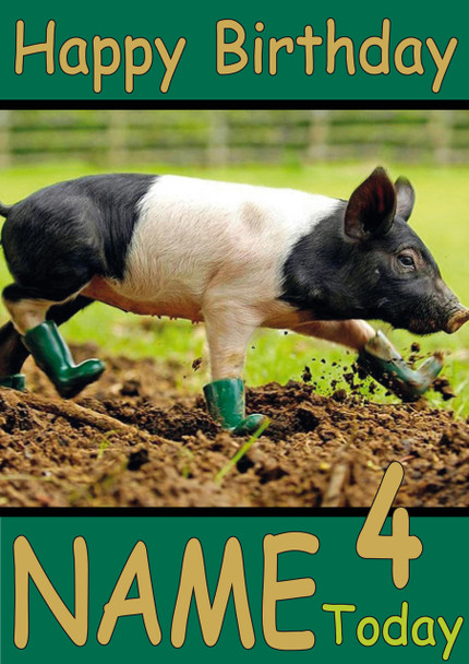 Pig In Wellie Boots Personalised Birthday Card