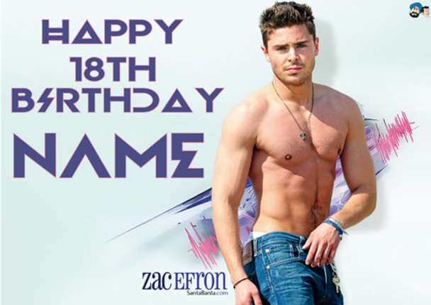 Zac Effron Topless Personalised Birthday Card