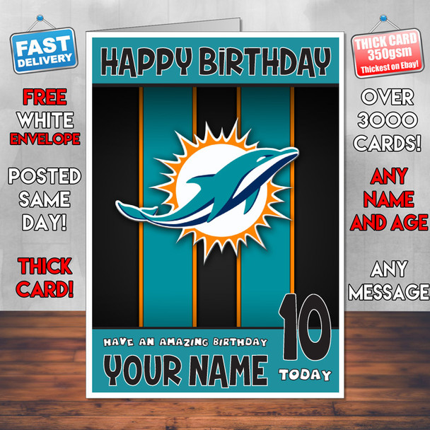 Miami Dolphins 1 Sj Personalised Birthday Card