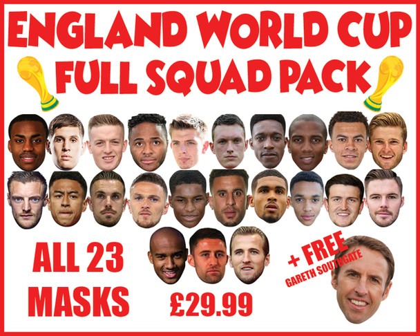 FULL England Squad Football World Cup 2018 Face Mask pack