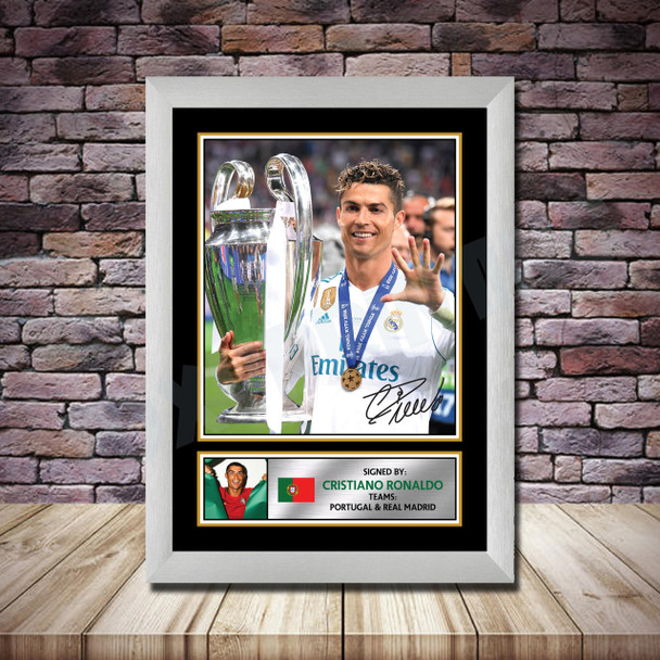 Personalised Signed Football Autograph print - Ronaldo -A4 A3 A2 A1 - Framed or Print Only