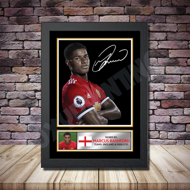 Personalised Signed Football Autograph print - Marcus Rashford -A4 A3 A2 A1 - Framed or Print Only