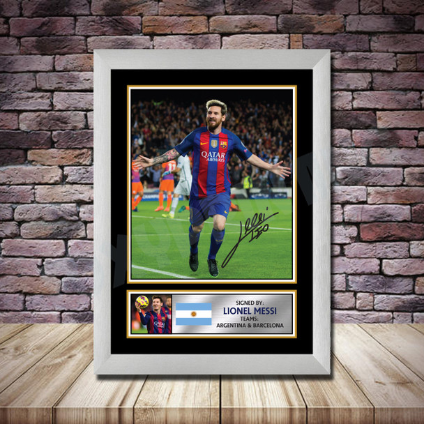 Personalised Signed Football Autograph print - Lionel Messi -A4 A3 A2 A1 - Framed or Print Only
