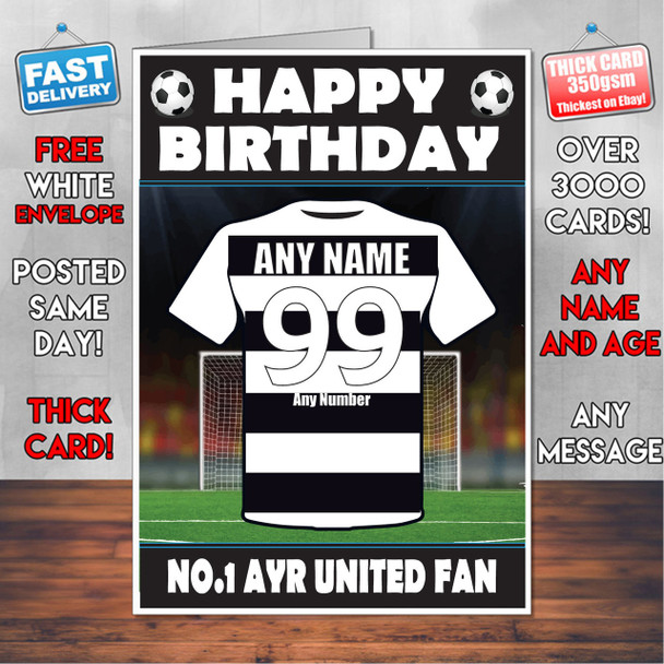 Personalised AYR United Football Fan Birthday Card - Soccer team - Any Age - Any Name - Any Message