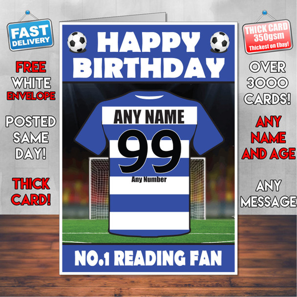 Personalised Reading Football Fan Birthday Card - Soccer team - Any Age - Any Name - Any Message