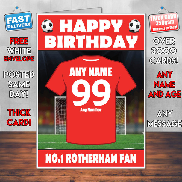 Personalised Rotherham Football Fan Birthday Card - Soccer team - Any Age - Any Name - Any Message