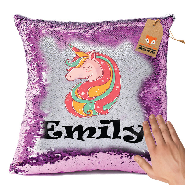 Hot Pink and Unicorn 3 BM - White Design Magic Reveal Cushion Cover PERSONALISED Sequin Christmas