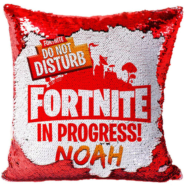 SPECIAL OFFFER Hot Rod Red FORTNITE 1 - White Design Magic Reveal Cushion Cover ONLY!!!! PERSONALISED Sequin Christmas