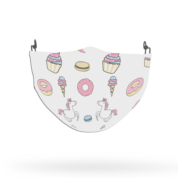 Unicorn Pattern Cupcakes and Donuts Face Covering Print 1