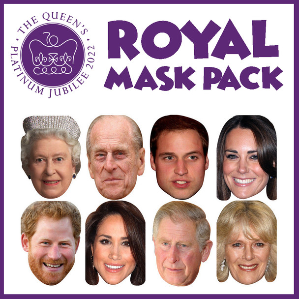 Full set of 8 Fancy Dress Face Mask 2021s - royal family wedding party jubilee