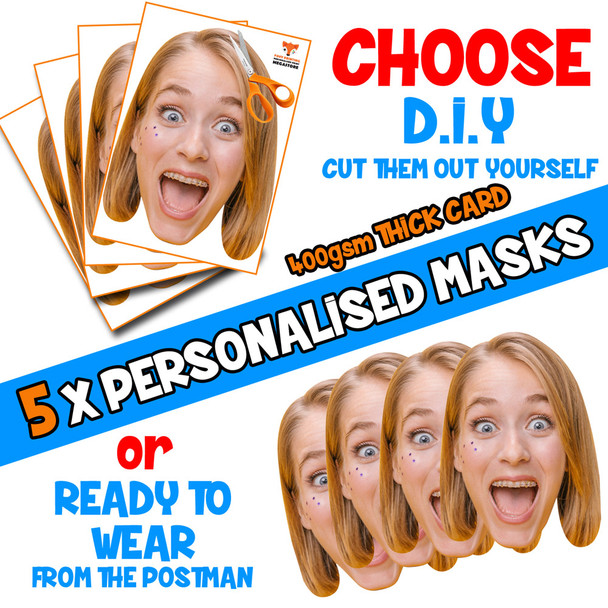 5 x PERSONALISED CUSTOM Hen Party Masks PHOTO DIY OR CUT PARTY FACE MASKS - Stag & Hen Party Facemasks