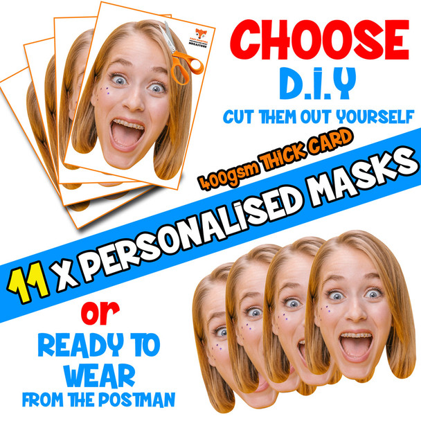 11 x PERSONALISED CUSTOM Hen Party Masks PHOTO DIY OR CUT PARTY FACE MASKS - Stag & Hen Party Facemasks