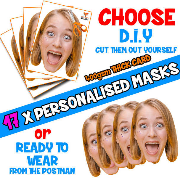 17 x PERSONALISED CUSTOM Hen Party Masks PHOTO DIY OR CUT PARTY FACE MASKS - Stag & Hen Party Facemasks