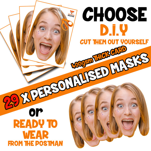 29 x PERSONALISED CUSTOM Hen Party Masks PHOTO DIY OR CUT PARTY FACE MASKS - Stag & Hen Party Facemasks