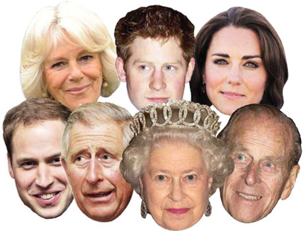 Diamond Jubilee Queen Philip Harry William Kate Charles Camilla Face Mask 7 Pack