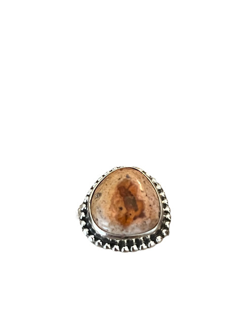 Mexican fire opal round ring Size 8.5 - 04